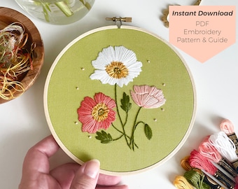 Icelandic Poppies Embroidery Pattern - Instant Digital Download - PDF Embroidery Pattern and Stitch Guide