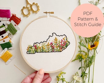 Kentucky State Embroidery Pattern - Instant Digital Download -PDF Embroidery Pattern and Stitch Guide