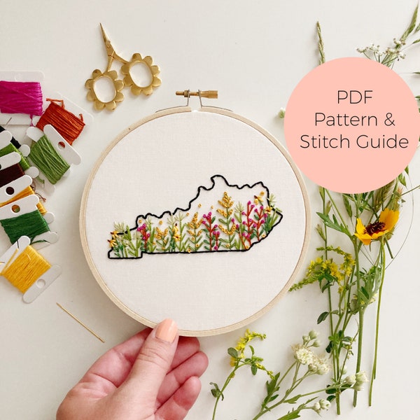 Kentucky State Embroidery Pattern - Instant Digital Download -PDF Embroidery Pattern and Stitch Guide