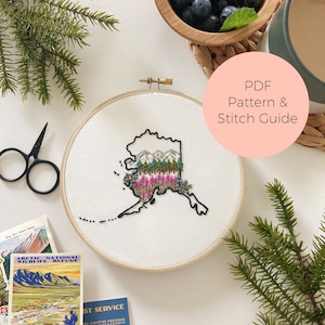 Motif de broderie de l'État de l'Alaska - Téléchargement numérique instantané - Motif de broderie PDF et guide de points