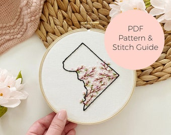 Washington D.C. Kirschblüten Embroidery Pattern - Sofortiger digitaler Download - PDF Embroidery Pattern and Stitch Guide