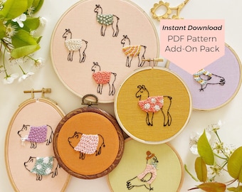 Animals in Sweaters Add-on Pack 2 - Instant Digital Download - PDF Embroidery Pattern and Stitch Guide