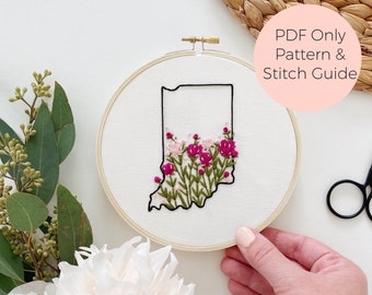 Indiana State Embroidery Pattern - Instant Digital Download -PDF Embroidery Pattern and Stitch Guide