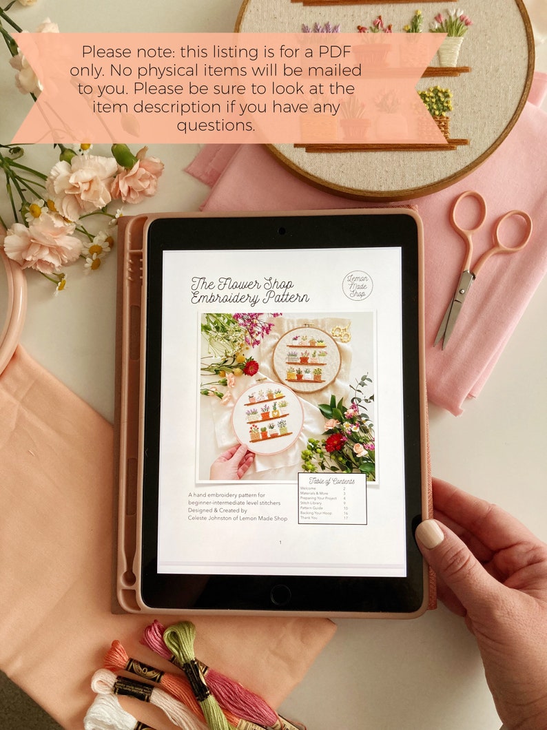 The Flower Shop Embroidery Pattern Instant Digital Download PDF Embroidery Pattern and Stitch Guide image 2