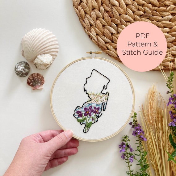 New Jersey State Embroidery Pattern Instant Digital Download Etsy