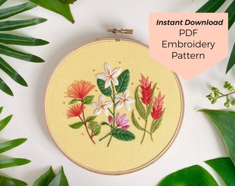 Hawaiian Garden Embroidery Pattern - Instant Digital Download - PDF Embroidery Pattern and Stitch Guide