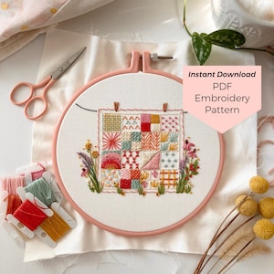 Cozy Quilt Embroidery Pattern - Instant Digital Download - PDF Embroidery Pattern and Stitch Guide