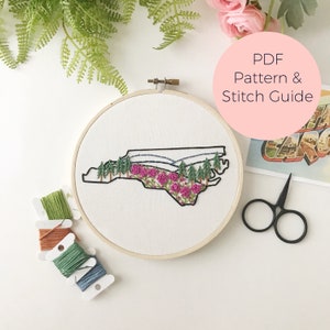 North Carolina State Embroidery Pattern - Instant Digital Download -PDF Embroidery Pattern and Stitch Guide