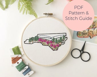 North Carolina State Embroidery Pattern - Instant Digital Download -PDF Embroidery Pattern and Stitch Guide