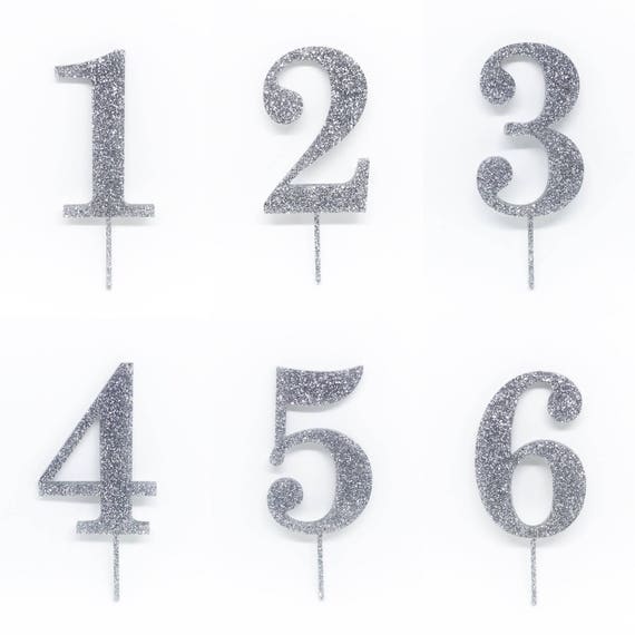Number Cake Topper In Silver Glitter Acrylic 1 2 3 4 5 6 7 8 9 Etsy