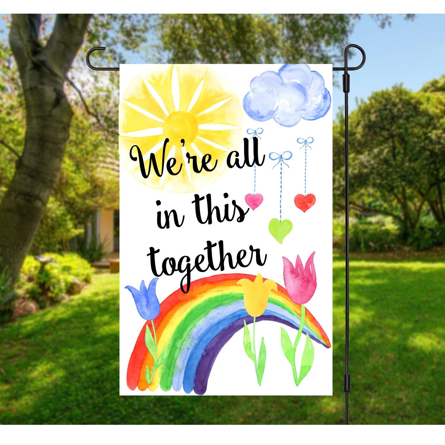 Rainbow Garden Flag We're All In This Together Rainbow Etsy