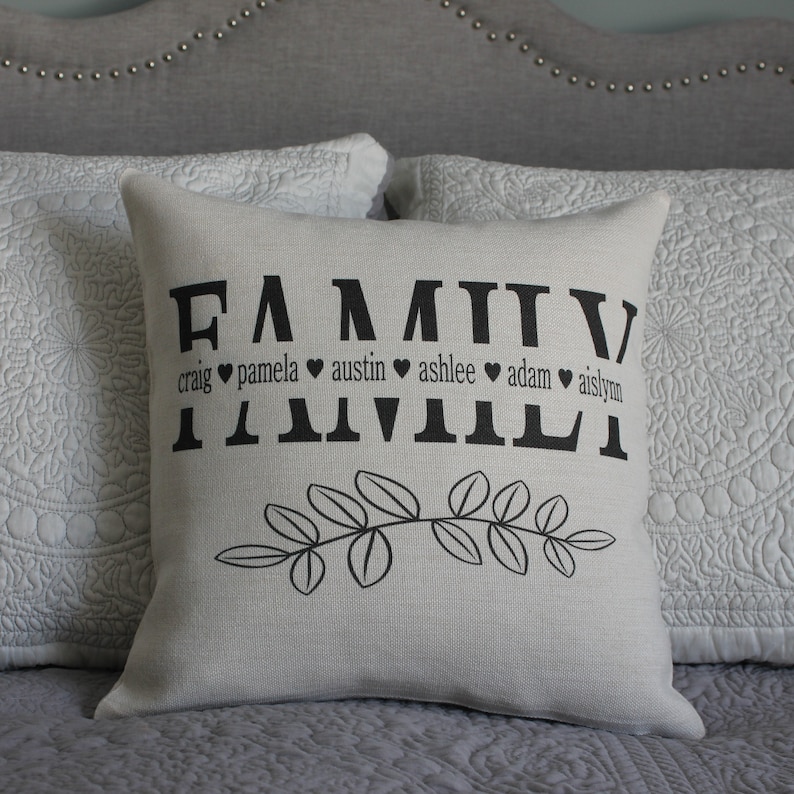 Personalized Family Pillow Cover Rustic Linen Pillow Name Etsy