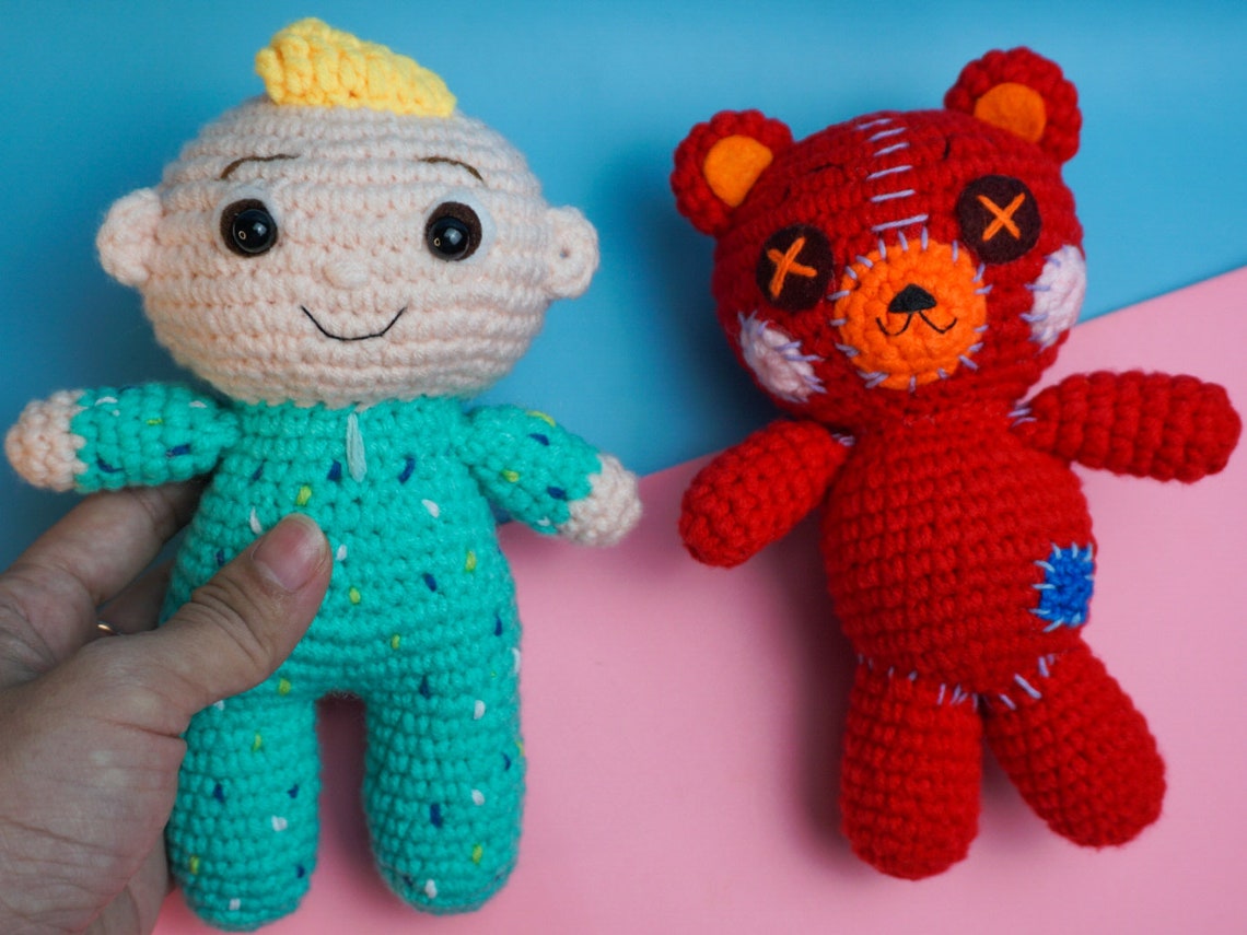 Cocomelon Baby JJ and Red teddy bear Amigurumi crochet pattern | Etsy