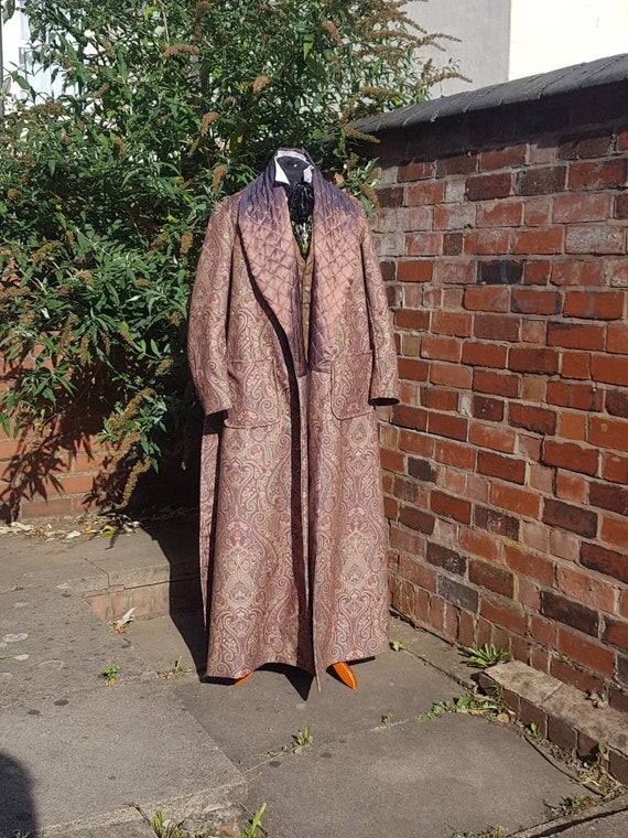 Lucy fur victorian Sherlock Holmes style velvet green paisley dressing gown, house coat.