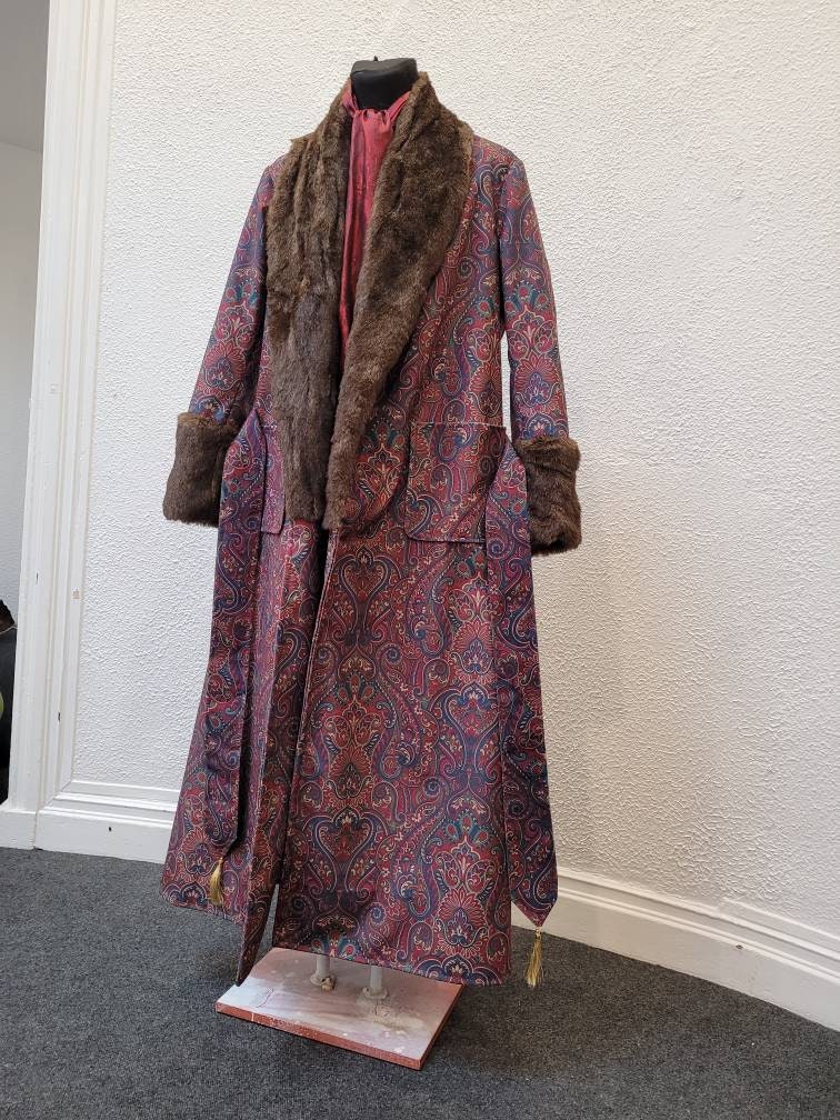 victorian Sherlock Holmes style paisley fur dressing gown, house coat ...