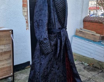 victorian style, gothic Black crushed velvet dressing gown, house coat.