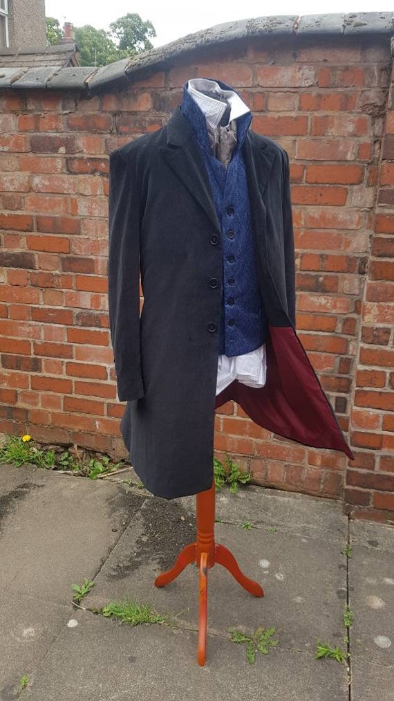 12th doctors Black velvet frock coat with red lining