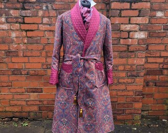 victorian Sherlock Holmes style paisley dressing gown, house coat. Steampunk