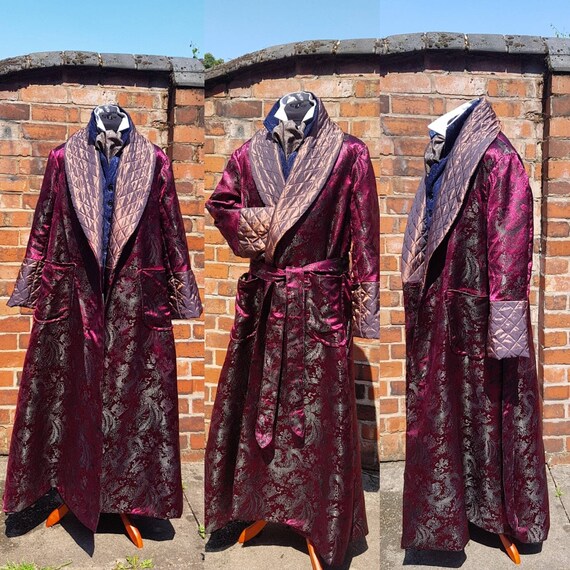 victorian Sherlock Holmes steampunk fashion brocade, dressing gown, house coat.