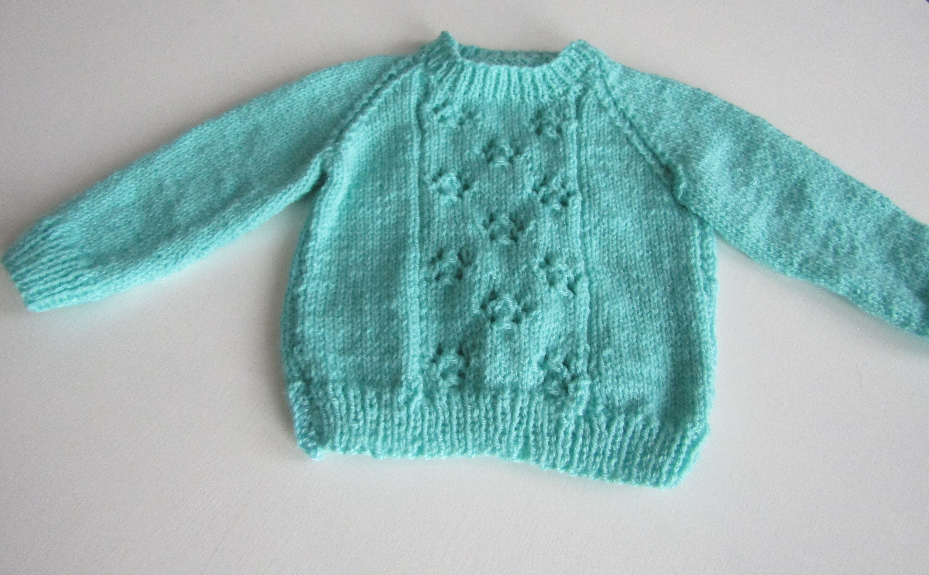 Handknitted baby jumper, handmade green baby jumper, unisex baby jumper