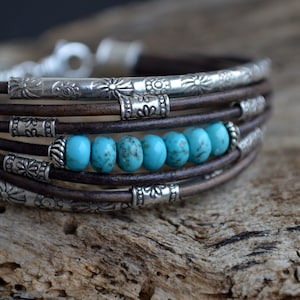Arizona Turquoise Sterling Silver Leather Wrap Bracelet