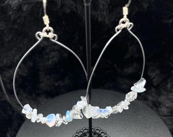 Moonlight Drip – White Opalite Chip Hoop Earrings