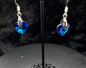 Ocean Heart – Blue Crystal Heart Dangle Earrings