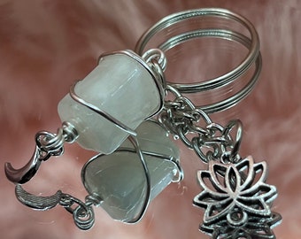 Moon stone Lotus Keychain