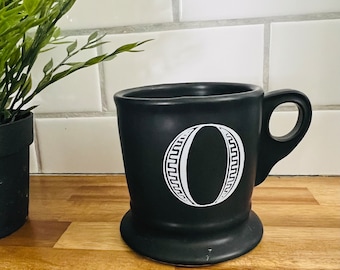 ANTHROPOLOGIE Noir Monogram Mug “O” Black Matte Stoneware, 12 fl oz