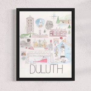 Duluth Minnesota Map Color 11x14, Map Art, Downtown Duluth MN Map, Street Map, Historic Landmark, St Scholastica, UMD, Minnesota North Shore