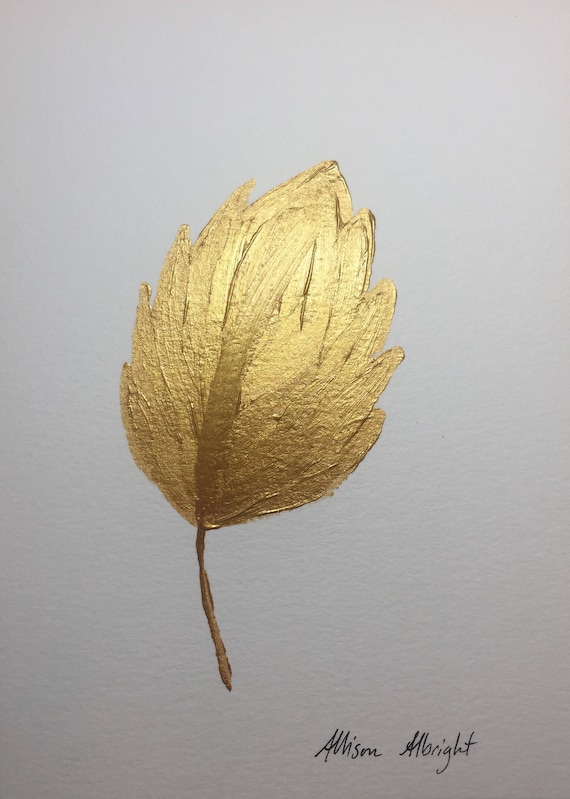 Items similar to Golden Leaf ORIGINAL Acrylic Painting Gold Leaf