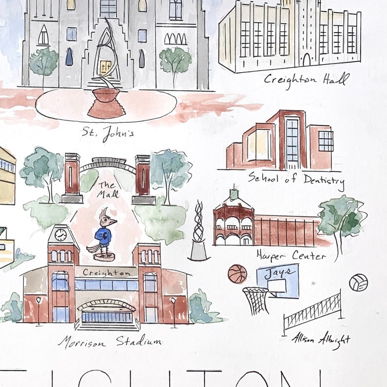 Creighton University Map Color Print Omaha Nebraska Map Map Etsy