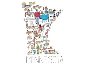 Minnesota Map Art Minneapolis St Paul MN Map Art State Map Travel Poster Minnesota Modern Wall Decor Minnesota Gift