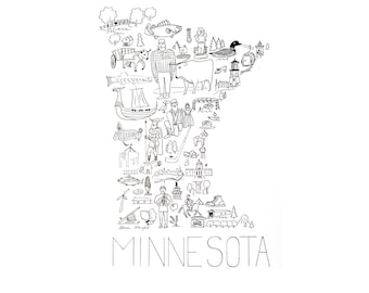 Black and White Minnesota Map Art Minneapolis St Paul MN Map Art State Map Travel Poster Minnesota Modern Wall Decor Minnesota Gift