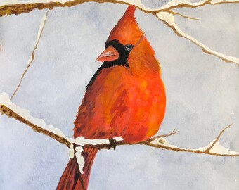 Cardinal Art, Watercolor Cardinal, Winter Cardinal, Red Bird Art, Red Bird Painting, Winter Bird Art, Red Winter Bird, Red Painting