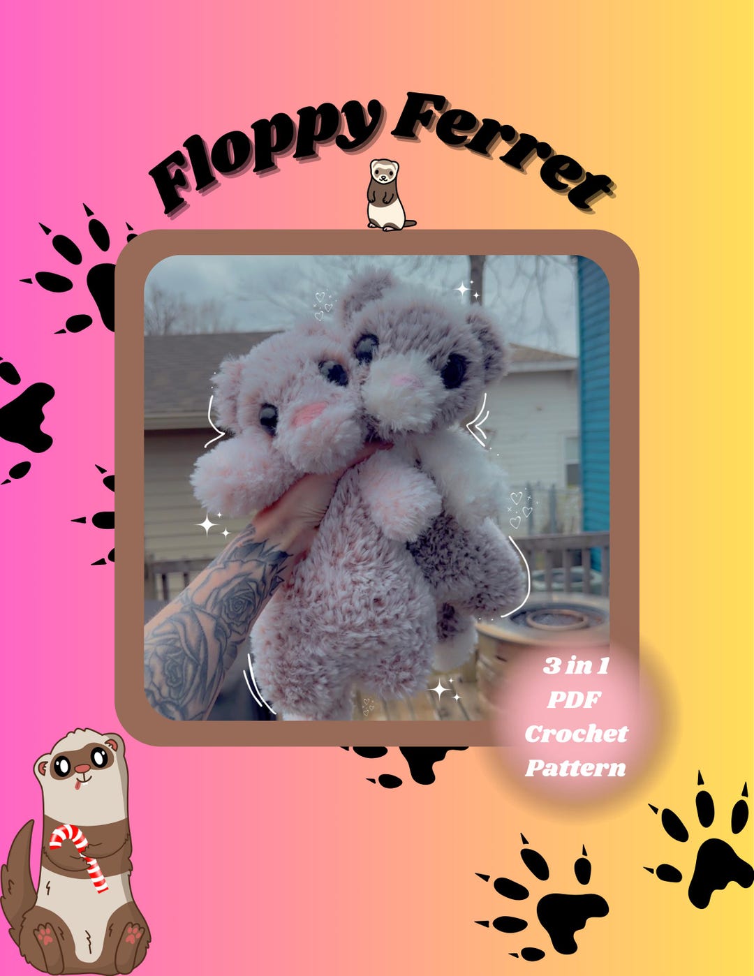 FERRET Crochet Pattern Intermediate Cute Amigurumi Plushie - PDF Floppy ...