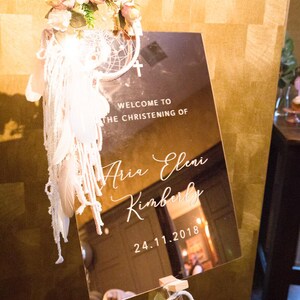 Gespiegelte Acryl Plexiglas personalisiert Willkommensschild A2 Vinyl Kalligraphie maßgeschneiderte