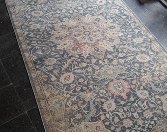 5x9 Oushak Rug,Vintage Rug,Low pile Rug,Pastel blue Rug,Turkish Rug,Kitchen Rug,Wool Rug,interior Design,Pastel Rug,4.11"x8.6" ft/150x260 cm