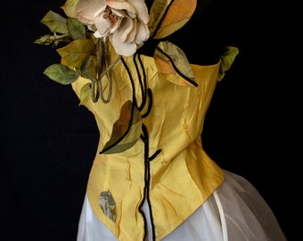 218 - Striking Glamour vintage Robe de mariée Haut en soie et jupe structurée/Jupe et haut de robe de mariée avec fleur/Haut/jupe excentrique