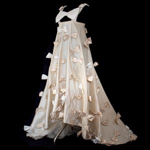 338 Upcycled Vintage Wedding Dress Ecru Silk Taffeta With Cream Bows 338-upcycled-vintage-wedding-dress-ecru-silk-taffeta-with-cream-bows