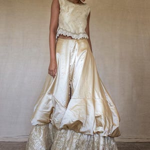 295 - Cool Bubble Skirt Vintage Wedding Dress Two Piece Top and Balloon Skirt/Wedding Dress Bubble Skirt+Vintage Embroidery Silk Satin Top