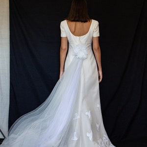 169 - Praise to elegance Vintage wedding dress Lorenzo Riva/Sheath dress with tulle tail and embroidery/Precious Haute Couture wedding dress