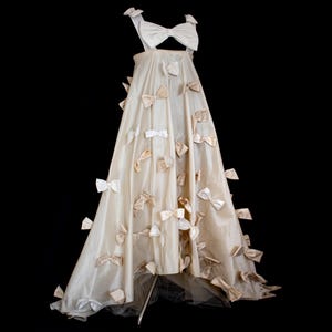 338 Upcycled Vintage Wedding Dress Ecru Silk Taffeta With Cream Bows 338-upcycled-vintage-wedding-dress-ecru-silk-taffeta-with-cream-bows