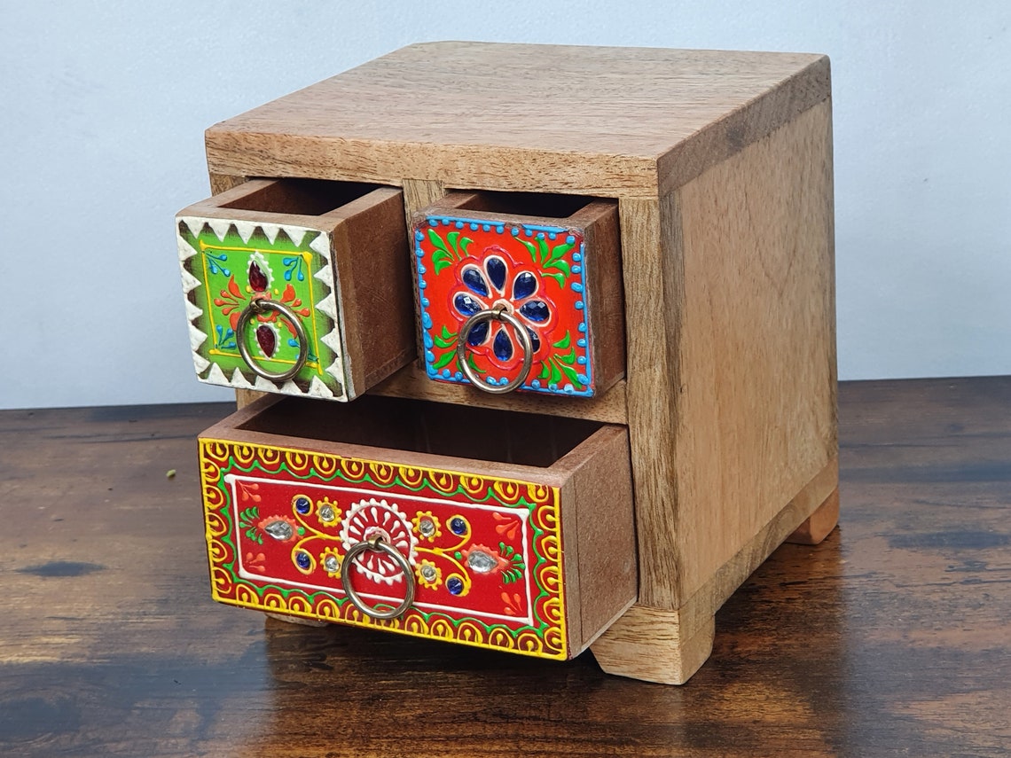 Hand Painted Wooden Jewellery Box Jewellery Chest Three Etsy