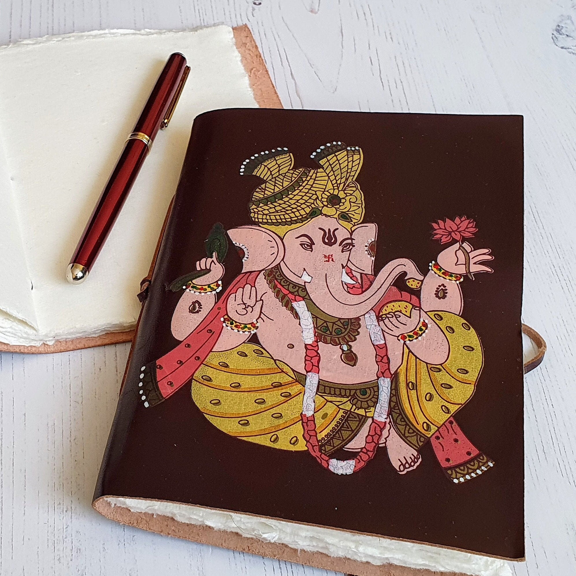Lord Ganesh Handmade Paper Notebook Leather Bound Journal Etsy