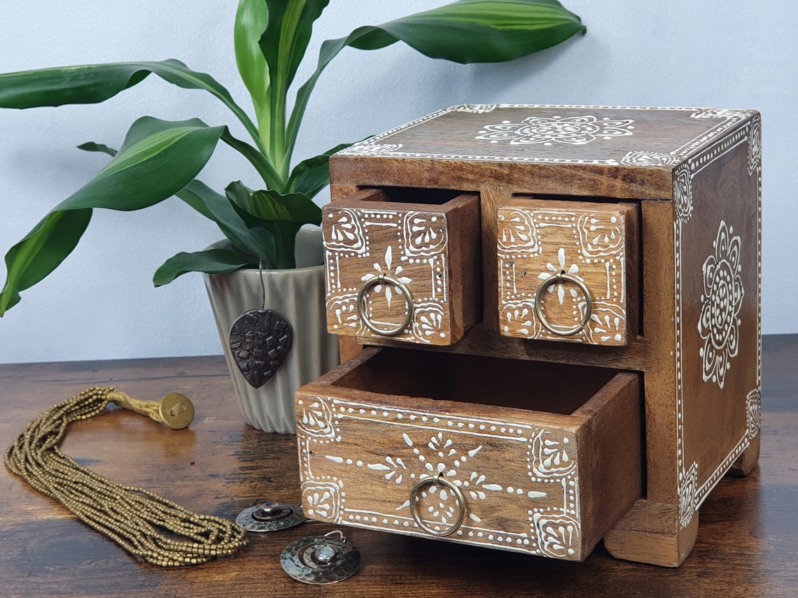 Hand Painted Wooden Jewellery Box Jewellery Chest Three Etsy