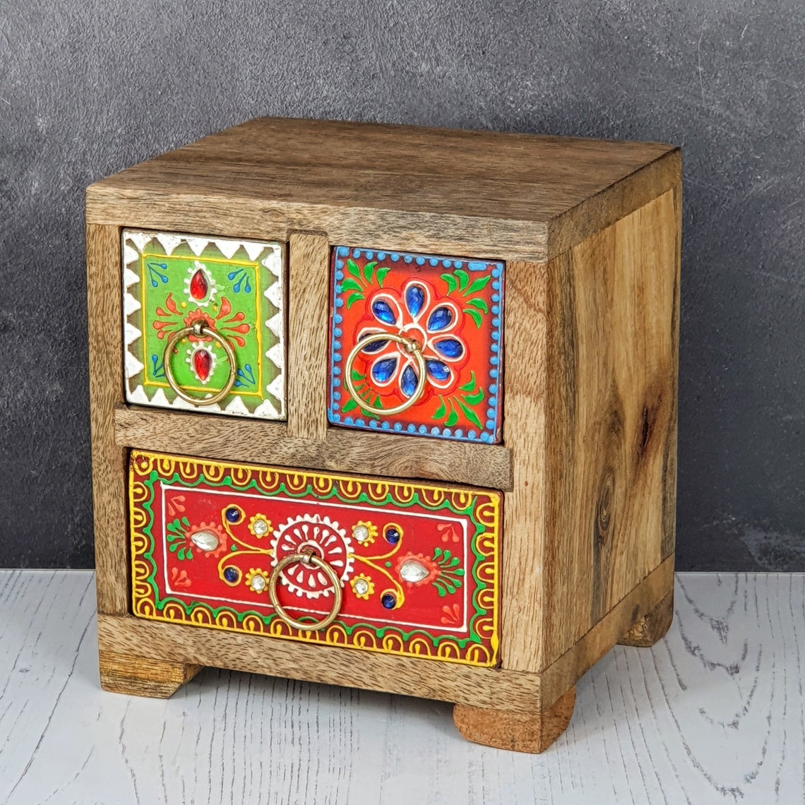 Hand Painted Wooden Jewellery Box Jewellery Chest Three Etsy