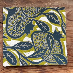 Pomegranate Khaki and Indigo Hand Printed Card