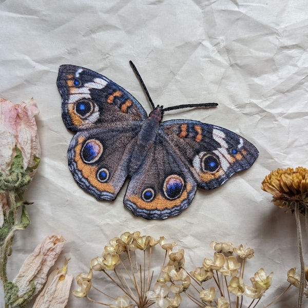 Iridescent realistic butterfly embroidery Applique / High quality iron on patch / Junonia coenia / The common buckeye