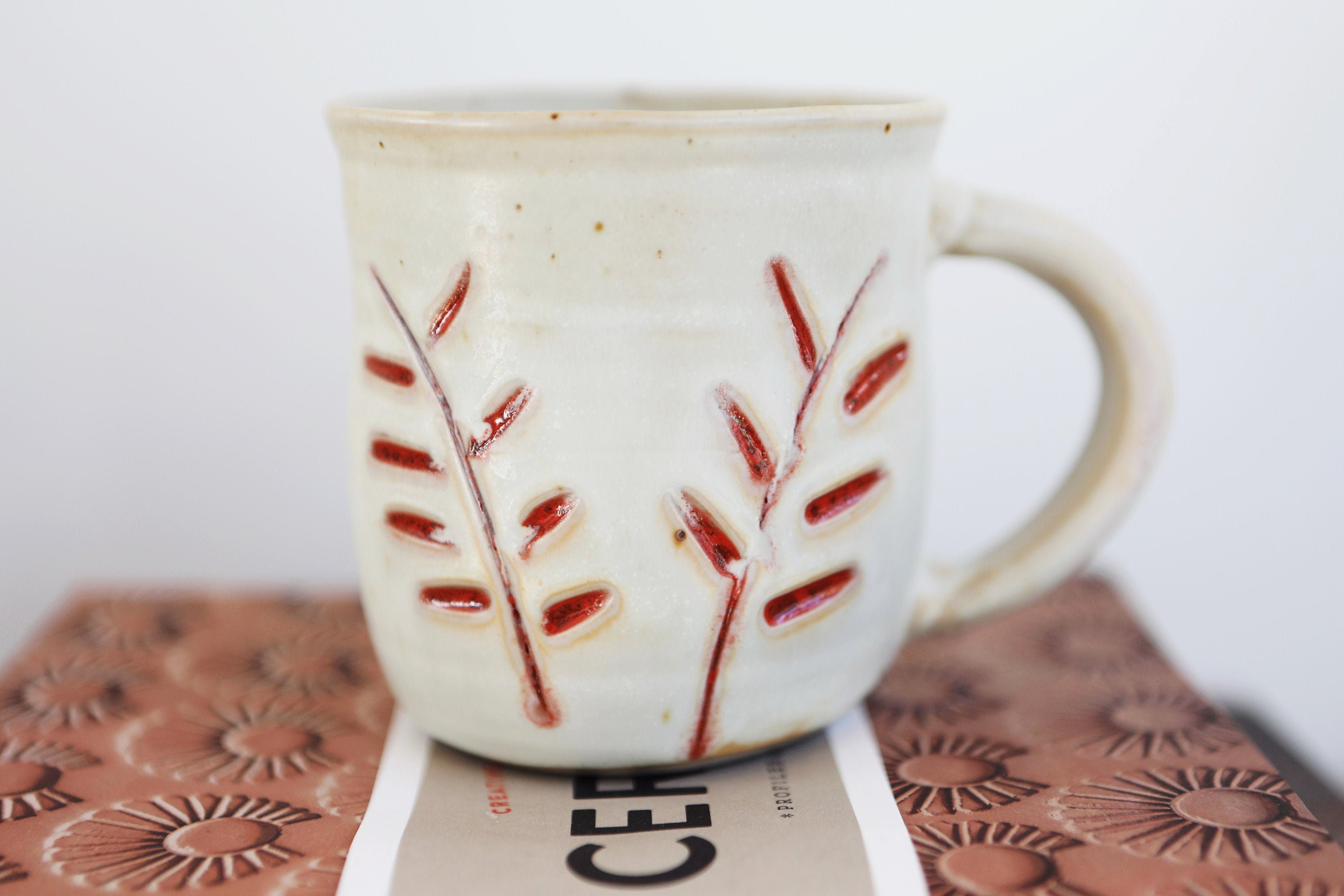 Handmade Carved Ceramic Leaf Mug Etsy